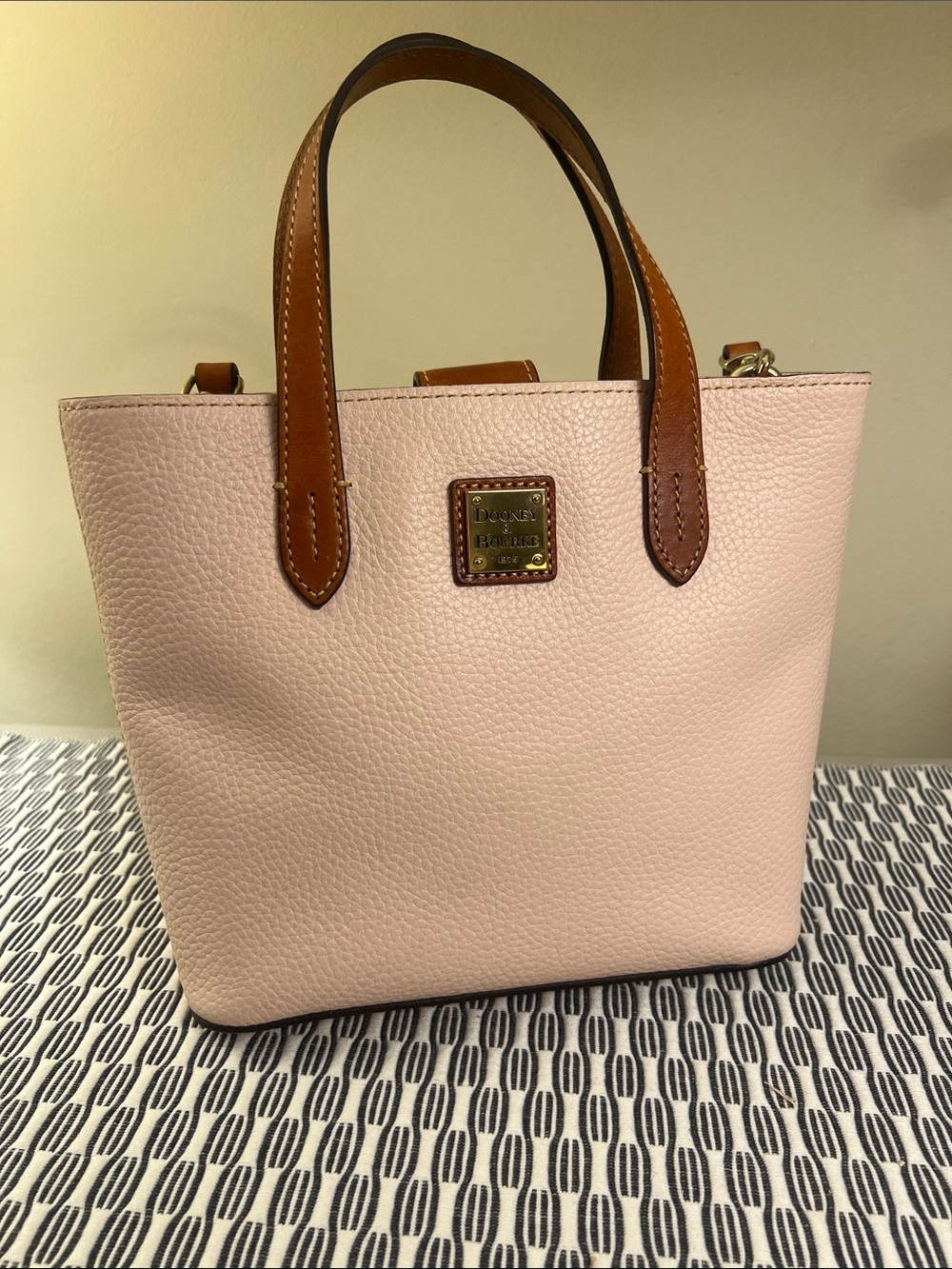 Dooney & Bourke Blush Pink Pebble Leather Crossbody with Brown Trim